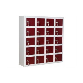 Sm�rumsskab med 20 rum gr�/vinr�d