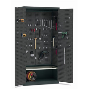 Materialeskab MS-1 med 1 galvaniseret hylde og v�rkt�jstavler p� d�re, sider og bagv�g