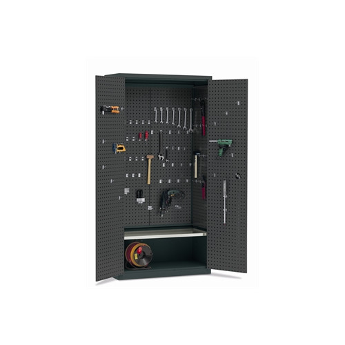 Materialeskab MS-1 med 1 galvaniseret hylde og v�rkt�jstavler p� d�re, sider og bagv�g
