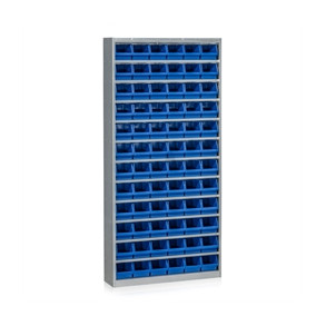 Reolskab med med 72 stk. plastbokse bl�