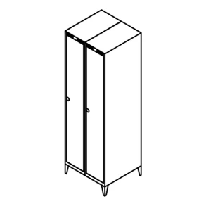 Garderobeskab m/ben, lige tag, 2x1, 600 mm