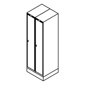 Garderobeskab sokkel, lige tag, 2x1, 600 mm