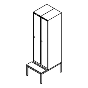 Garderobeskab b�nkstel, lige tag, 2x1, 600 mm