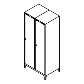 Garderobeskab m/ben, lige tag, 2x1, 800 mm