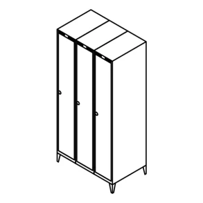 Garderobeskab m/ben, lige tag, 3x1, 900 mm