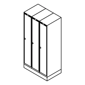 Garderobeskab sokkel, lige tag, 3x1, 900 mm