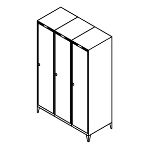 Garderobeskab m/ben, lige tag, 3x1, 1200 mm