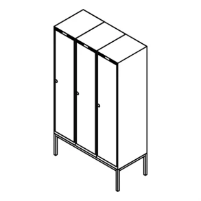 Garderobeskab r�rsokkel, lige tag, 3x1, 1200 mm