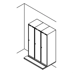 Garderobeskab v�gh. m/b�nk, lige tag, 3x1, 1200 mm