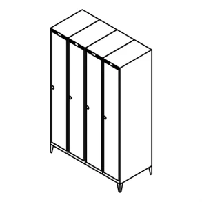Garderobeskab m/ben, lige tag, 4x1, 1200 mm