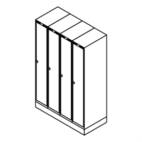 Garderobeskab sokkel, lige tag, 4x1, 1200 mm