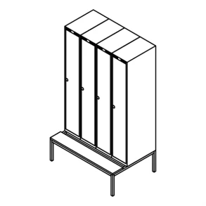 Garderobeskab b�nkstel, lige tag, 4x1, 1200 mm