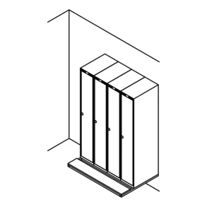 Garderobeskab v�gh. m/b�nk, lige tag, 4x1, 1200 mm