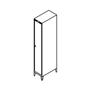 Garderobeskab m/ben, lige tag, 1x1, 300 mm