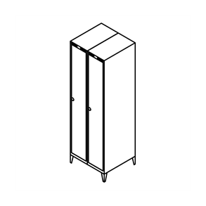 Garderobeskab m/ben, lige tag, 2x1, 600 mm