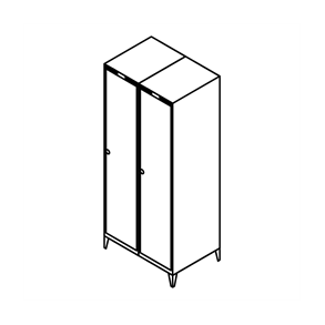 Garderobeskab m/ben, lige tag, 2x1, 800 mm