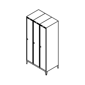Garderobeskab m/ben, lige tag, 3x1, 900 mm
