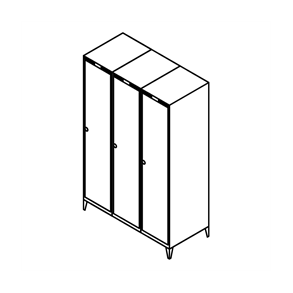 Garderobeskab m/ben, lige tag, 3x1, 1200 mm