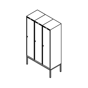 Garderobeskab r�rsokkel, lige tag, 3x1, 1200 mm