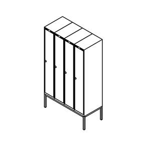 Garderobeskab r�rsokkel, lige tag, 4x1, 1200 mm