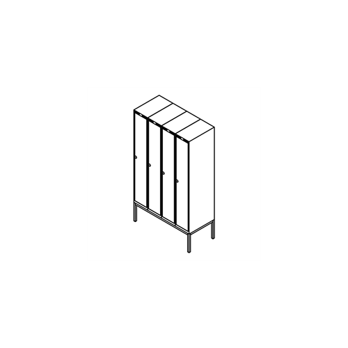 Garderobeskab r�rsokkel, lige tag, 4x1, 1200 mm