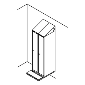 Garderobeskab v�gh. m/b�nk, skr�tag, 2x1, 600 mm