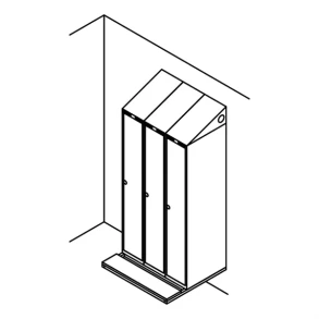 Garderobeskab v�gh. m/b�nk, skr�tag, 3x1, 900 mm