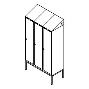 Garderobeskab r�rsokkel, skr�tag, 3x1, 1200 mm