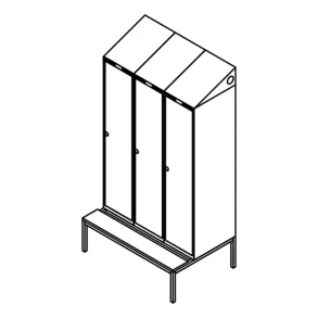 Garderobeskab b�nkstel, skr�tag, 3x1, 1200 mm