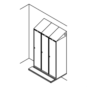 Garderobeskab v�gh. m/b�nk, skr�tag, 3x1, 1200 mm