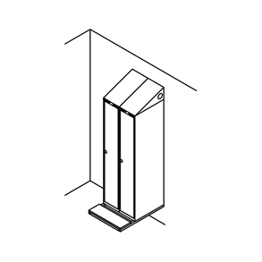 Garderobeskab v�gh. m/b�nk, skr�tag, 2x1, 600 mm