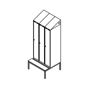 Garderobeskab b�nkstel, skr�tag, 3x1, 900 mm