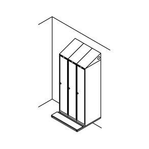 Garderobeskab v�gh. m/b�nk, skr�tag, 3x1, 900 mm