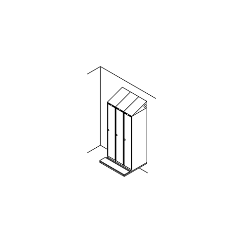 Garderobeskab v�gh. m/b�nk, skr�tag, 3x1, 900 mm