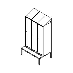 Garderobeskab b�nkstel, skr�tag, 3x1, 1200 mm