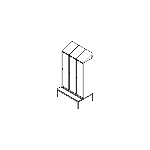 Garderobeskab b�nkstel, skr�tag, 3x1, 1200 mm