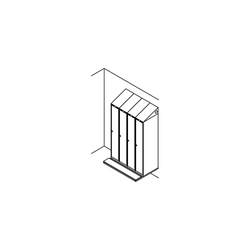Garderobeskab v�gh. m/b�nk, skr�tag, 4x1, 1200 mm