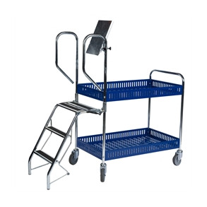 Plukkevogn bl� med kurvehylder og stige