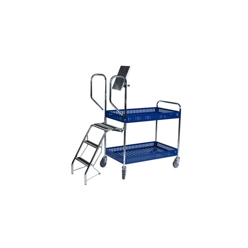 Plukkevogn bl� med kurvehylder og stige