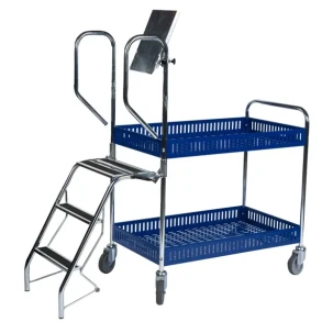 Plukkevogn bl� med kurvehylder og stige